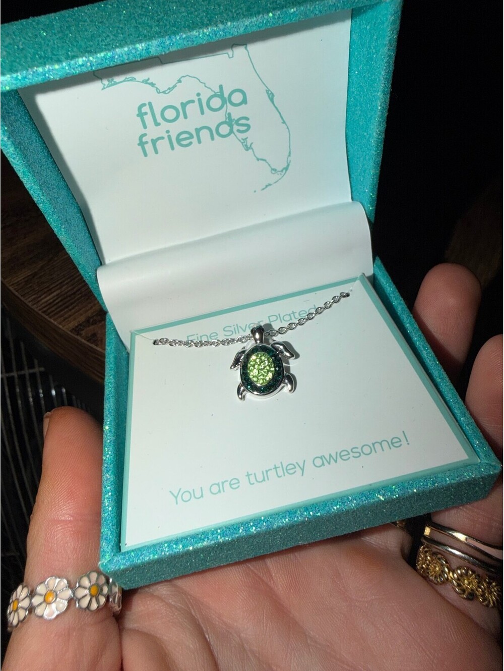 Florida Friends Sterling Silver Green Turtle Necklace